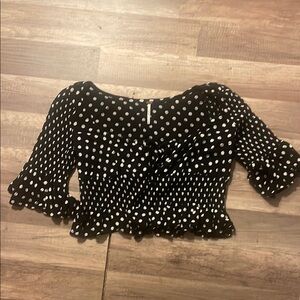 Free People Black and White Ruffled Crop Blouse